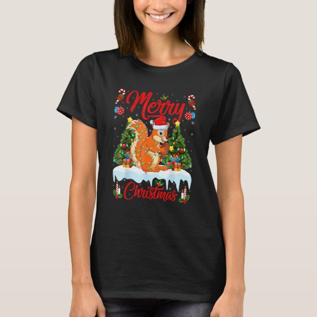 Squirrel Lights Xmas Tree Santa Squirrel Christmas T-Shirt (Vorderseite)