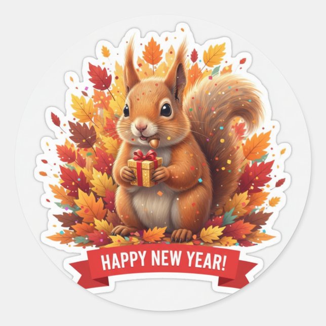 Squirrel New Year Party Sticker (Vorderseite)