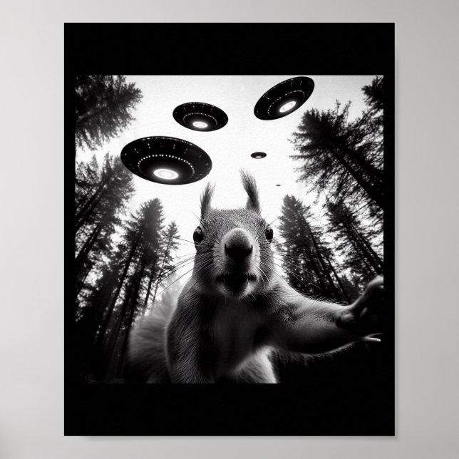 Squirrel Selfie With Alien Ufo Funny For Men Women Poster (Vorne)