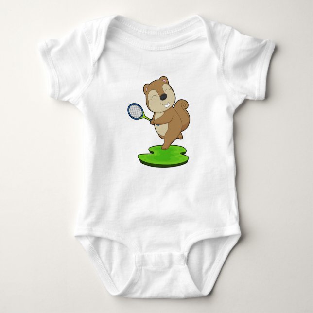 Squirrel Tennis Tennis racket Baby Strampler (Vorderseite)