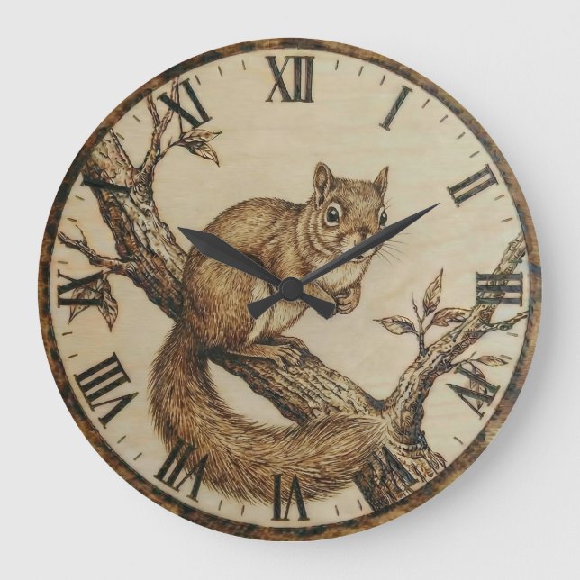 Squirrel Wall Clock - Cozy Woodland Charm Große Wanduhr (Vorderseite)