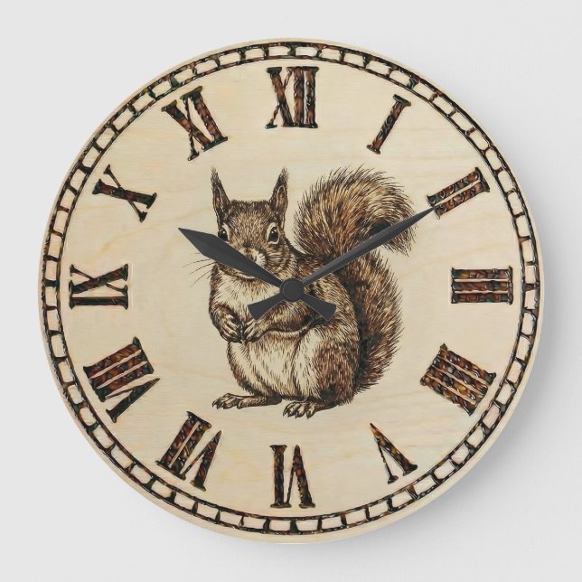 Squirrel Wall Clock - Warm Woodland Touch Große Wanduhr (Vorderseite)