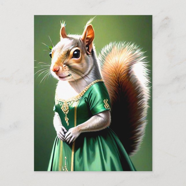 Squirrel Wearing Green Dress Postkarte (Vorderseite)