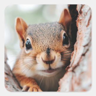 Squirrel Wild Animal Loving Portrait  Quadratischer Aufkleber