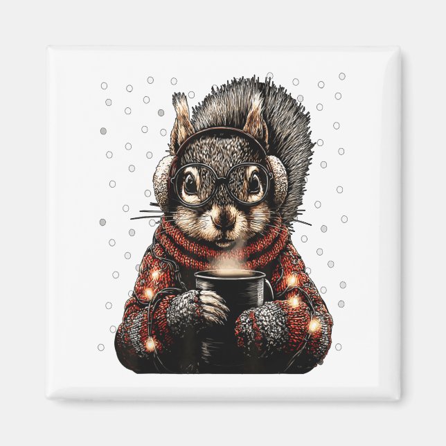 Squirrel With Gles Christmas Lights Funny Coffee W Magnet (Vorne)