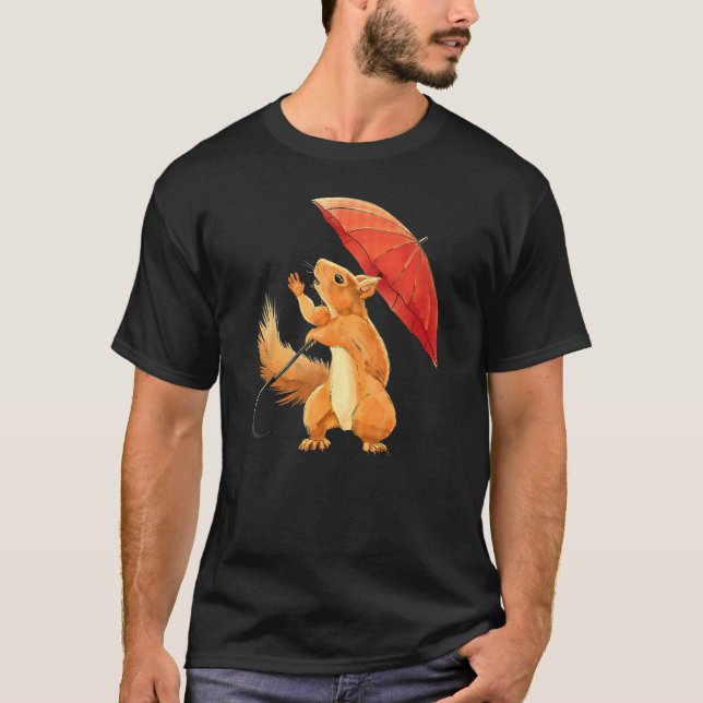 Squirrel with Umbrella in the Rain  Men Women Chil T-Shirt (Vorderseite)