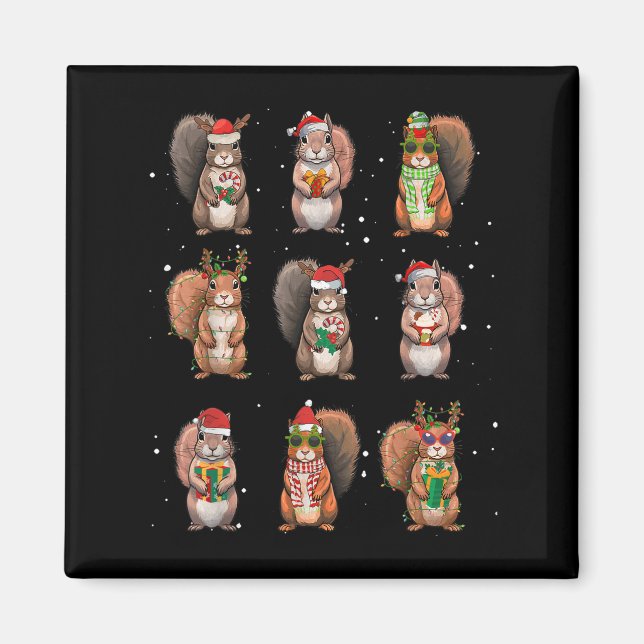 Squirrels Christmas Lights Decor Funny Squirrel Lo Magnet (Vorne)