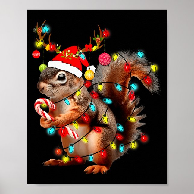 Squirrels Christmas Lights Funny Xmas Squirrel Lov Poster (Vorne)