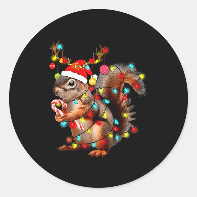 Squirrels Christmas Lights Funny Xmas Squirrel Lov Runder Aufkleber (Vorderseite)