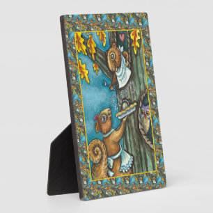 SQUIRRELS & OWL ERNTEDANK, HOMEMADE ACORN PIE FOTOPLATTE