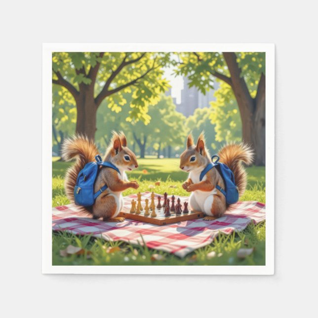 Squirrels Playing Chess In a City Park Serviette (Vorderseite)