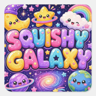 Squishy Galaxy Cute Kawaii Erde Mond Sterne Quadratischer Aufkleber