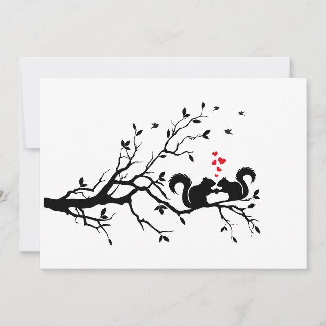 Squrrels mit roten Herzen auf Baumzweig (Vorderseite)