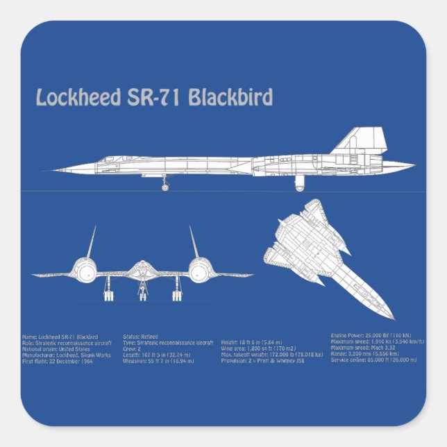 SR-71 Blackbird - Flugzeugkonzepte ABD Quadratischer Aufkleber (Vorderseite)