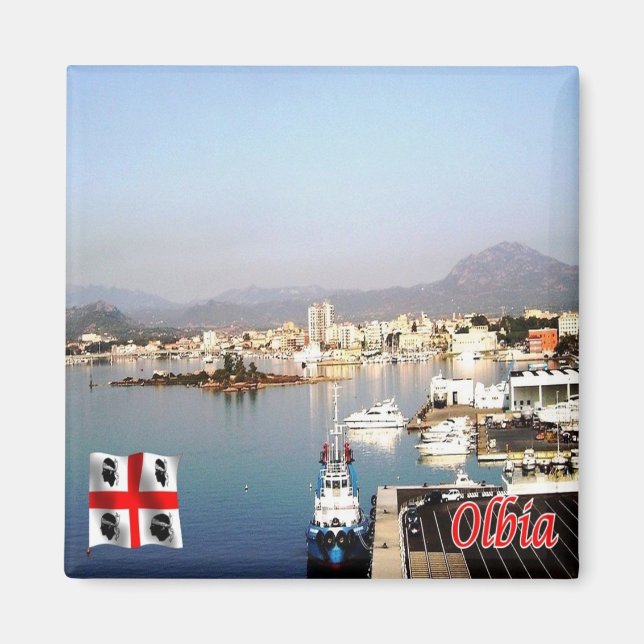 SRD056 OLBIA, Port, Sardinien, Italien, Kühlschran Magnet (Vorne)