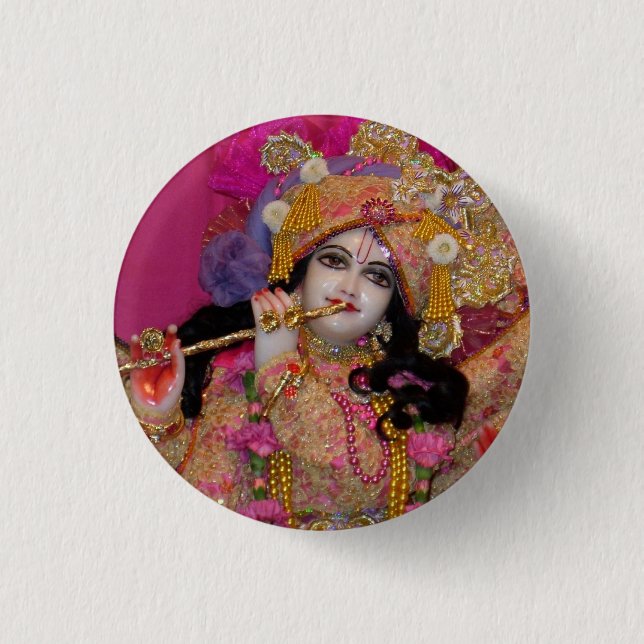 Sri-Krsna rosa Miniknopf Button (Vorderseite)