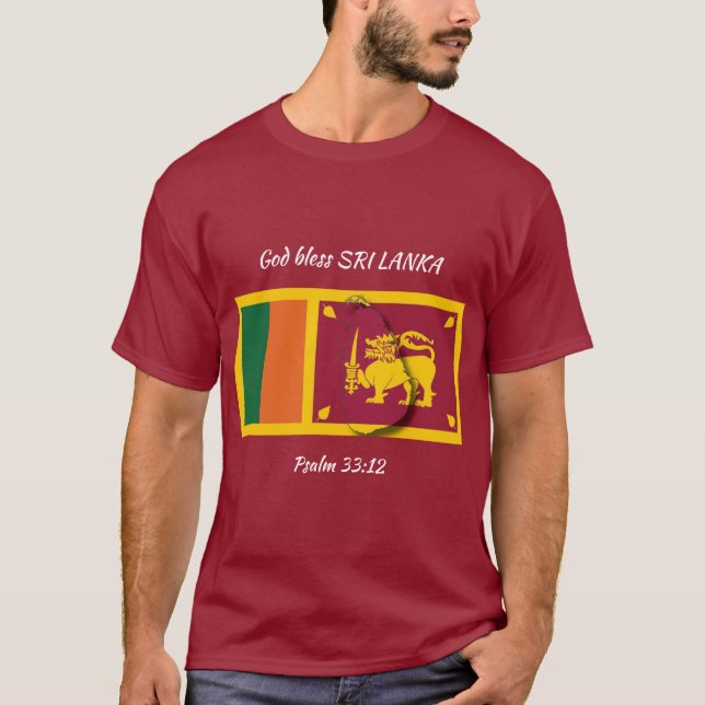 SRI LANKA FLAG Patriotische Schrift Custom MAROON T-Shirt (Vorderseite)