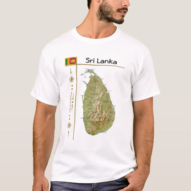 Sri Lanka Karte + Flagge + T - Shirt (Vorderseite)