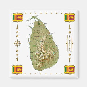Sri Lanka Karte + Flaggen Magnet