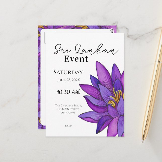 Sri Lanka Lotus Blume Malerei Postkarte (Vorderseite/Rückseite Beispiel)