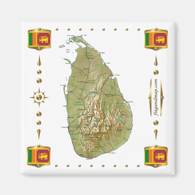 Sri Lanka Map + Flags Magnet (Vorne)