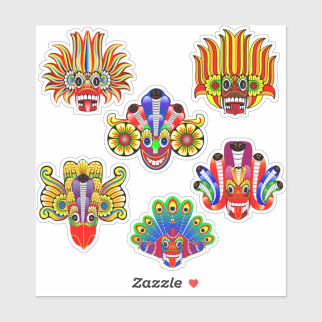 Sri Lanka - traditionelles Demon/Yaka-Maskenaufkle Aufkleber (Blatt)