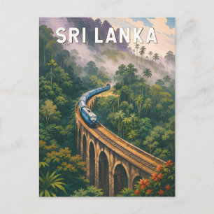 Sri Lanka Zug Illustration Reise Kunst Vintage Postkarte