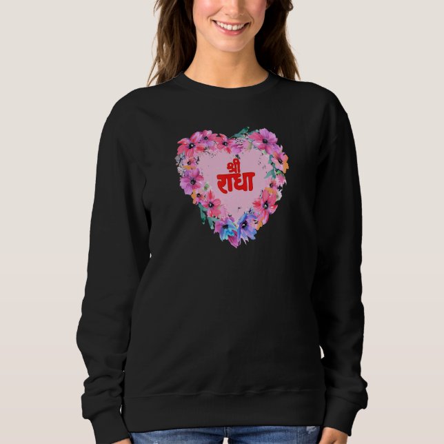 Sri Radhe Krishna Heart Blume Mantra Sweatshirt (Vorderseite)