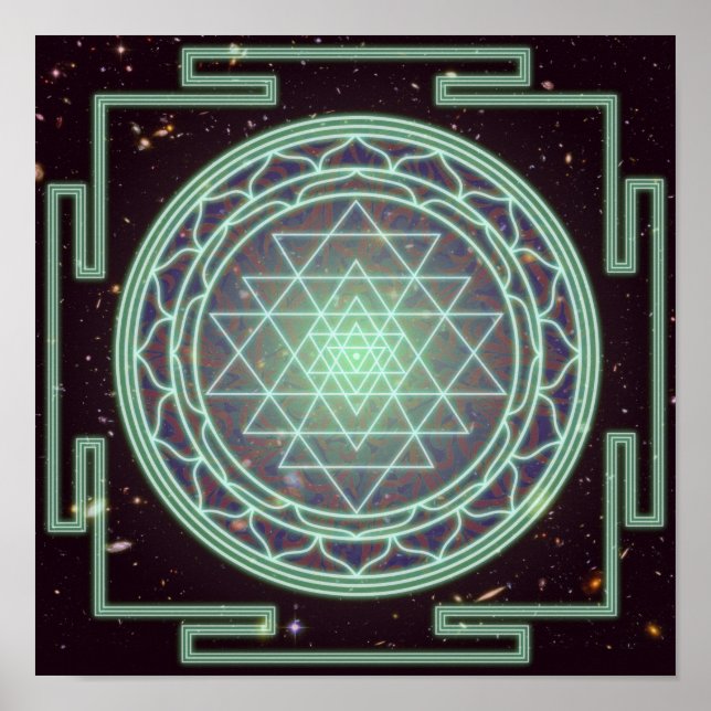 Sri Yantra Blue Glow Poster (Vorne)