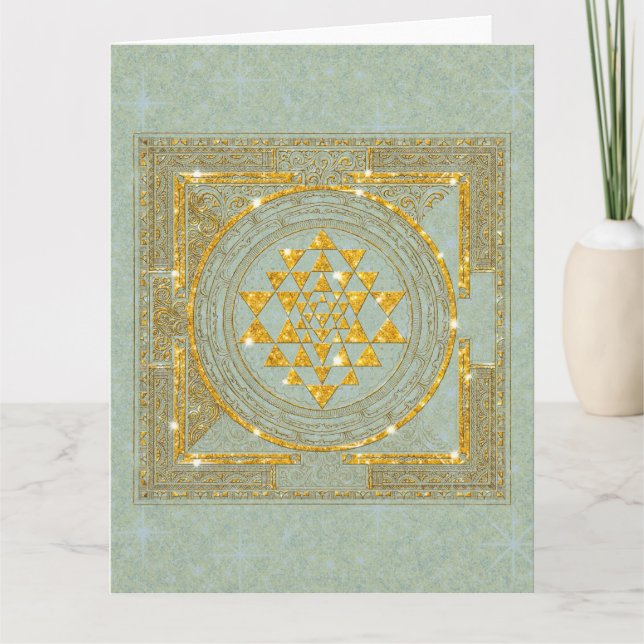 Sri Yantra Golden Glitzer - Grußkarte Karte (Vorderseite)