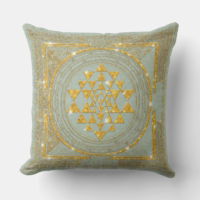 Sri Yantra Golden Glitzer - Kissen (Vorderseite)