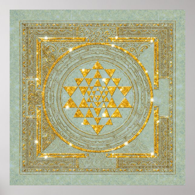 Sri Yantra Golden Glitzer - Poster (Vorne)