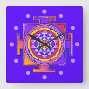 Sri Yantra - Hinduismus Symbol Design 1 Quadratische Wanduhr