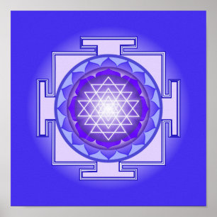 Sri Yantra Mandala Lila und Blue Print Poster