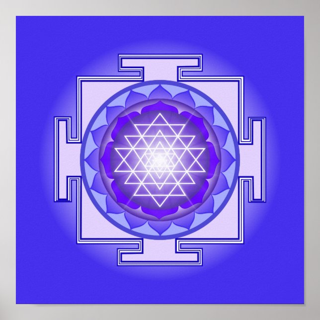 Sri Yantra Mandala Lila und Blue Print Poster (Vorne)