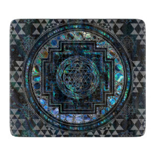 Sri Yantra / Sri Chakra Abalone Muschel und Silber Schneidebrett