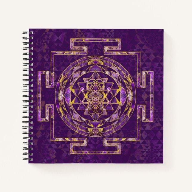 Sri Yantra / Sri Chakra Amethyst und Gold Notizbuch (Vorderseite)