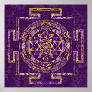 Sri Yantra / Sri Chakra Amethyst und Gold Poster