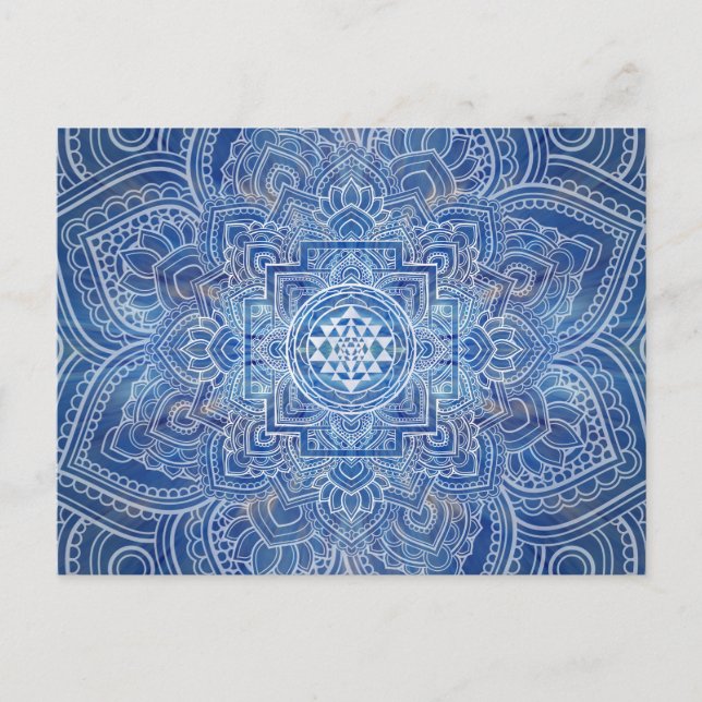 Sri Yantra / Sri Chakra Blue Watercolor Postkarte (Vorderseite)