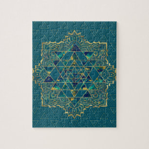 Sri Yantra/Sri Chakra Gold, Marmor- und aquamarin Puzzle