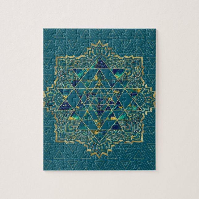 Sri Yantra/Sri Chakra Gold, Marmor- und aquamarin Puzzle (Vertikal)