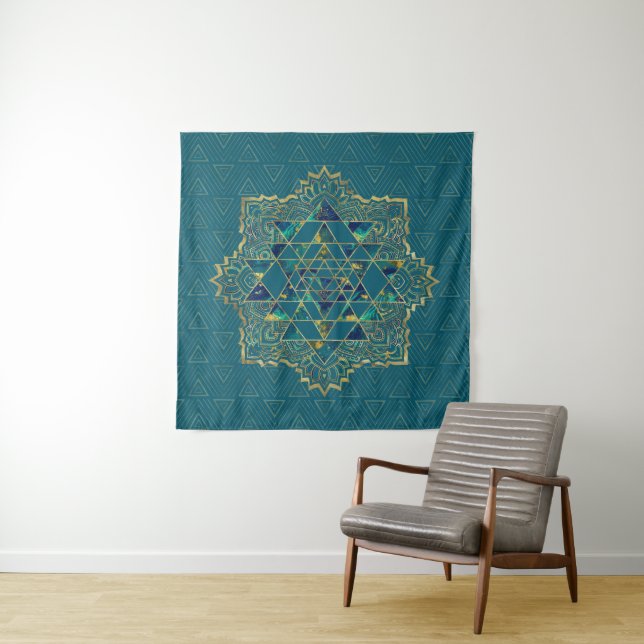 Sri Yantra/Sri Chakra Gold, Marmor- und aquamarin Wandteppich (Beispiel)