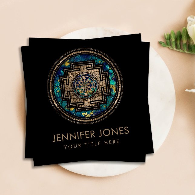 Sri Yantra / Sri Chakra Gold und Marmor Dot Art Quadratische Visitenkarte (Von Creator hochgeladen)