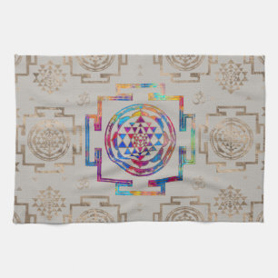 Sri Yantra/Sri Chakra in der Farbe auf Leinwand Geschirrtuch