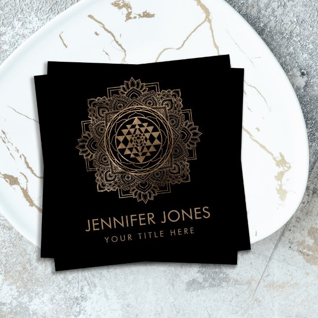 Sri Yantra / Sri Chakra in Goldlotus Quadratische Visitenkarte (Von Creator hochgeladen)