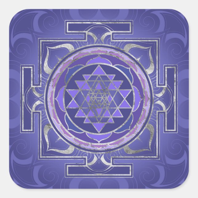 Sri Yantra / Sri Chakra Lila und Silver Quadratischer Aufkleber (Vorderseite)