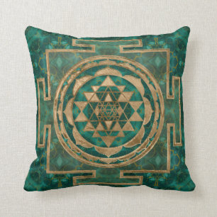 Sri Yantra/Sri Chakra Malachit und Gold Kissen