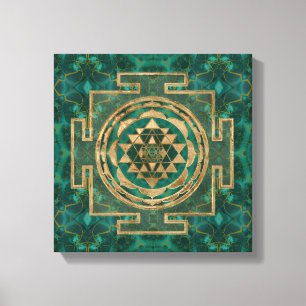 Sri Yantra/Sri Chakra Malachit und Gold Leinwanddruck