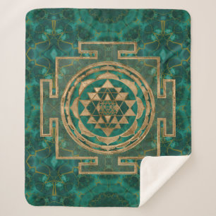 Sri Yantra/Sri Chakra Malachit und Gold Sherpadecke