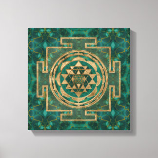 Sri Yantra / Sri Chakra Malachite und Gold Leinwanddruck
